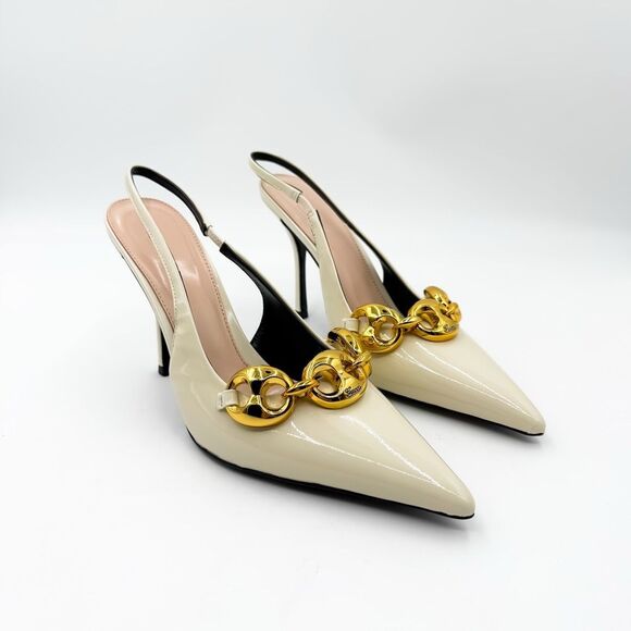 Gucci Marina Chain Slingback Pointed Toe Patent Leather Heels EU 42 US 12 - Picture 2 of 12